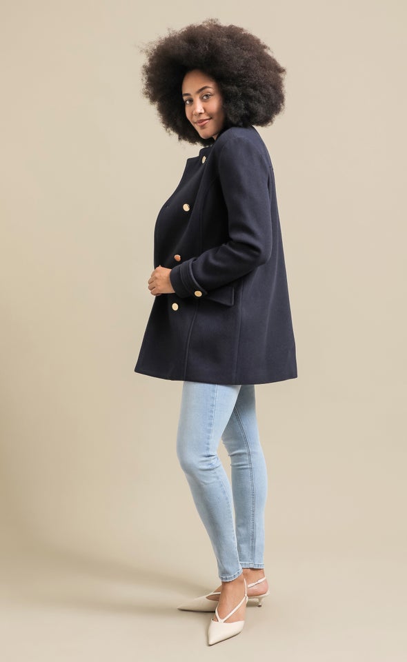 Button Detail Coat Navy