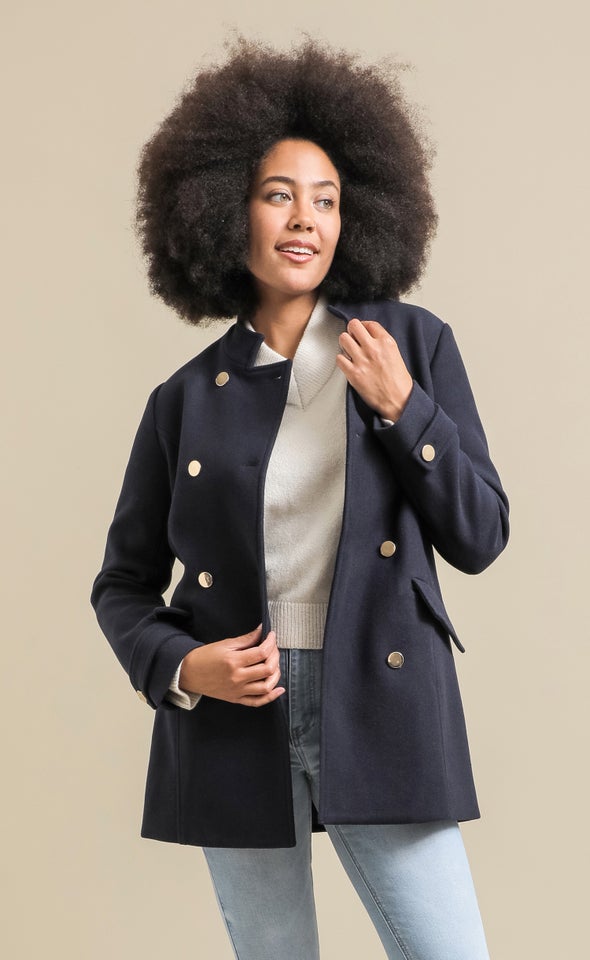 Button Detail Coat Navy