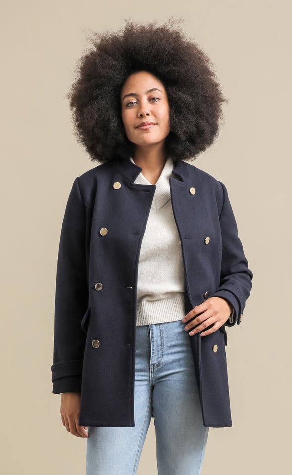 Button Detail Coat Navy