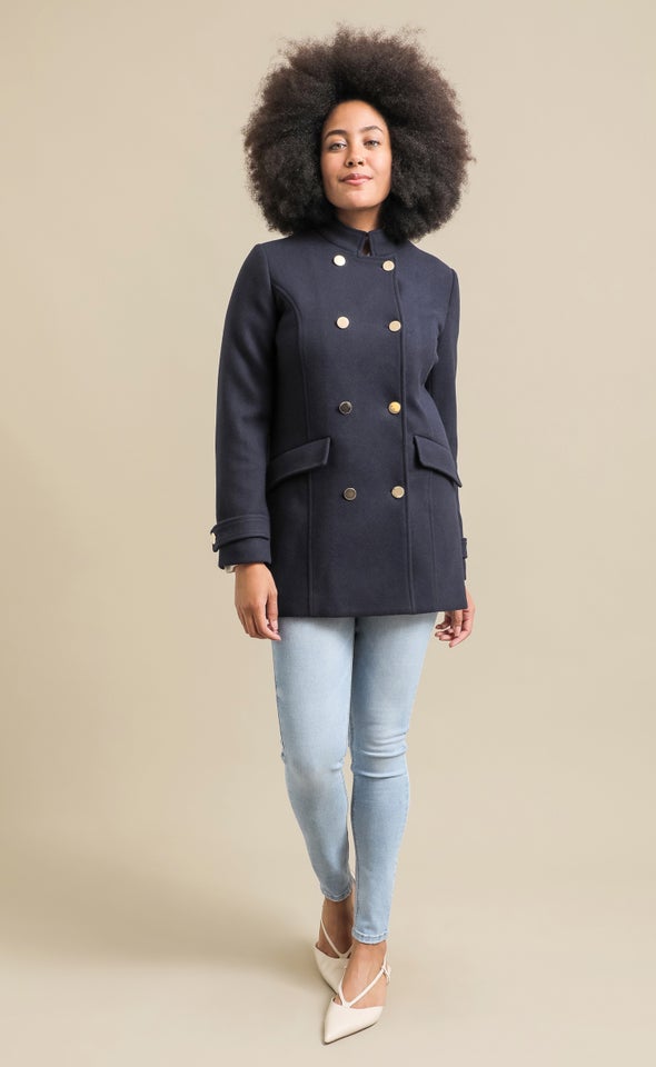 Button Detail Coat Navy