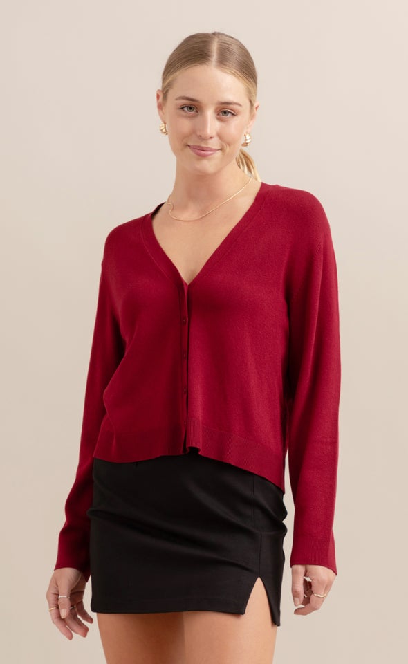 Button Front Cardi Maroon