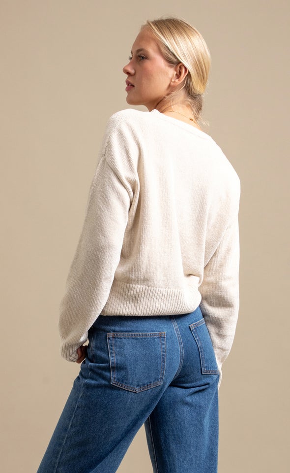 Button Front Cardi Natural