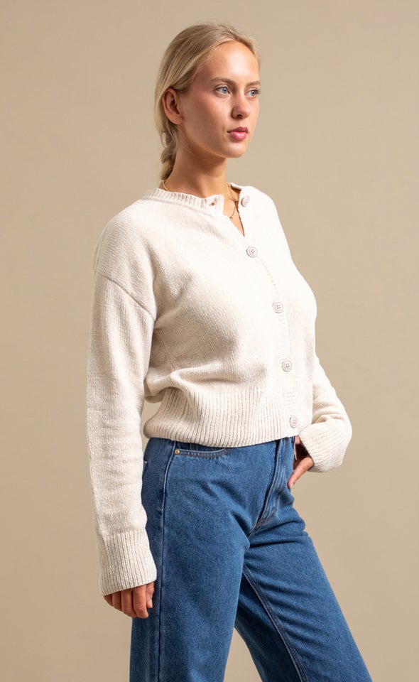 Button Front Cardi Natural