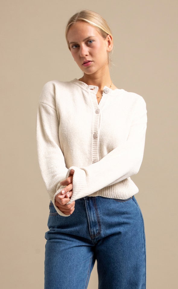 Button Front Cardi Natural