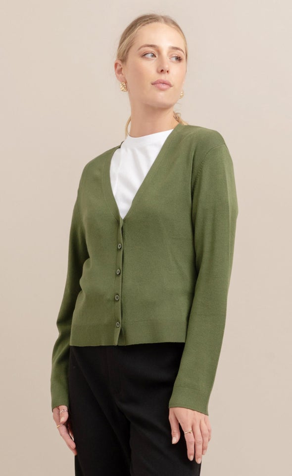 Button Front Cardi Olive