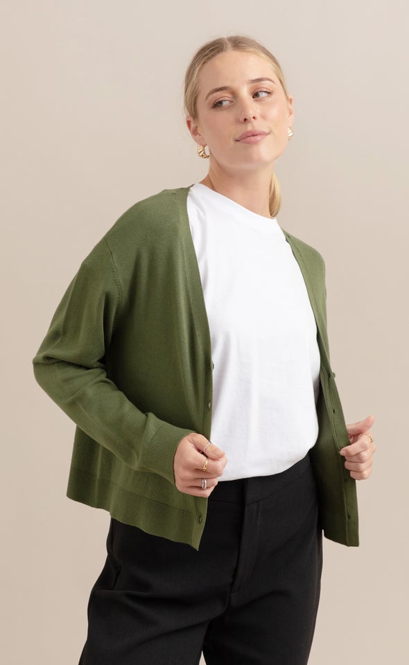 Button Front Cardi Olive