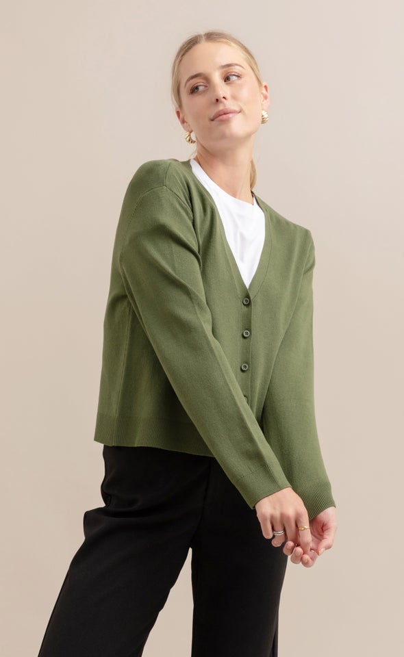 Button Front Cardi Olive