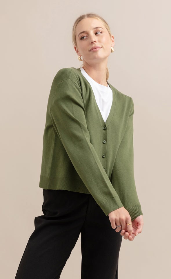 Button Front Cardi Olive