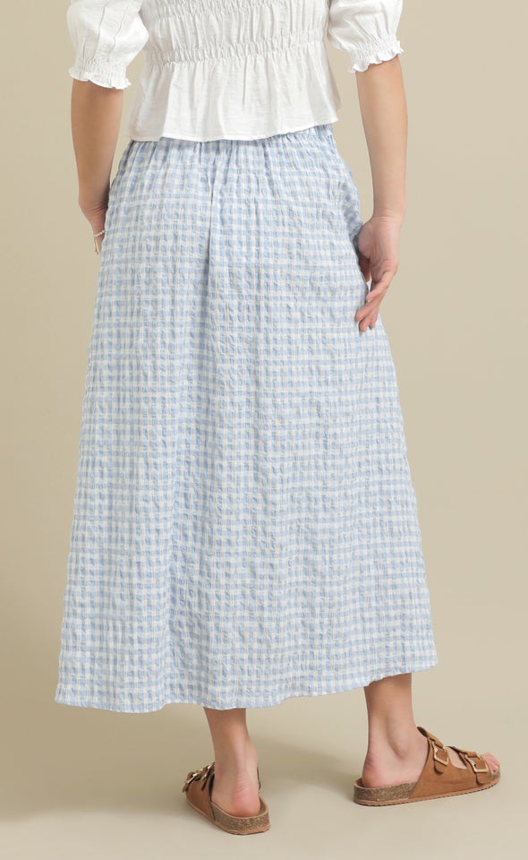 Button Front Midi Skirt with Pockets Cream/blue