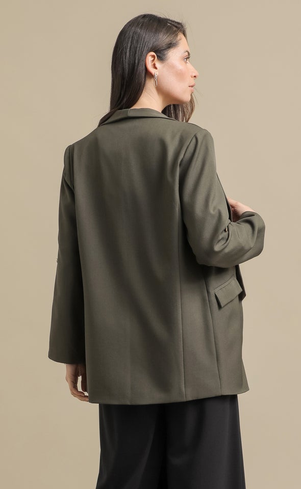 Button Sleeve Longline Blazer Olive