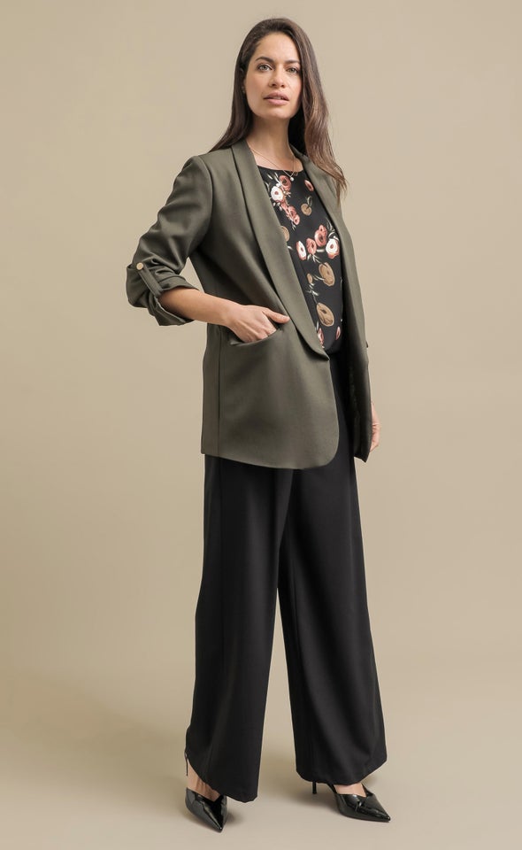 Button Sleeve Longline Blazer Olive