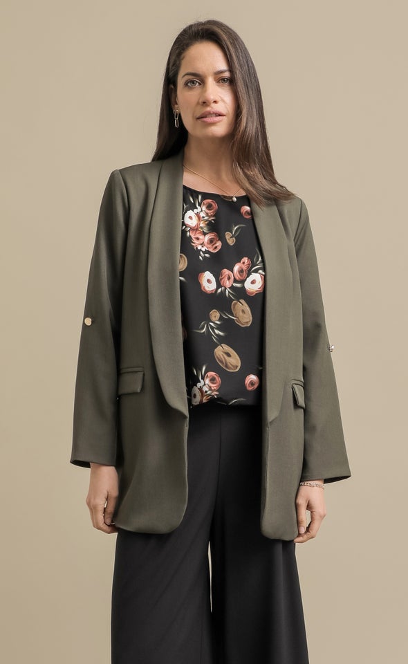 Button Sleeve Longline Blazer Olive