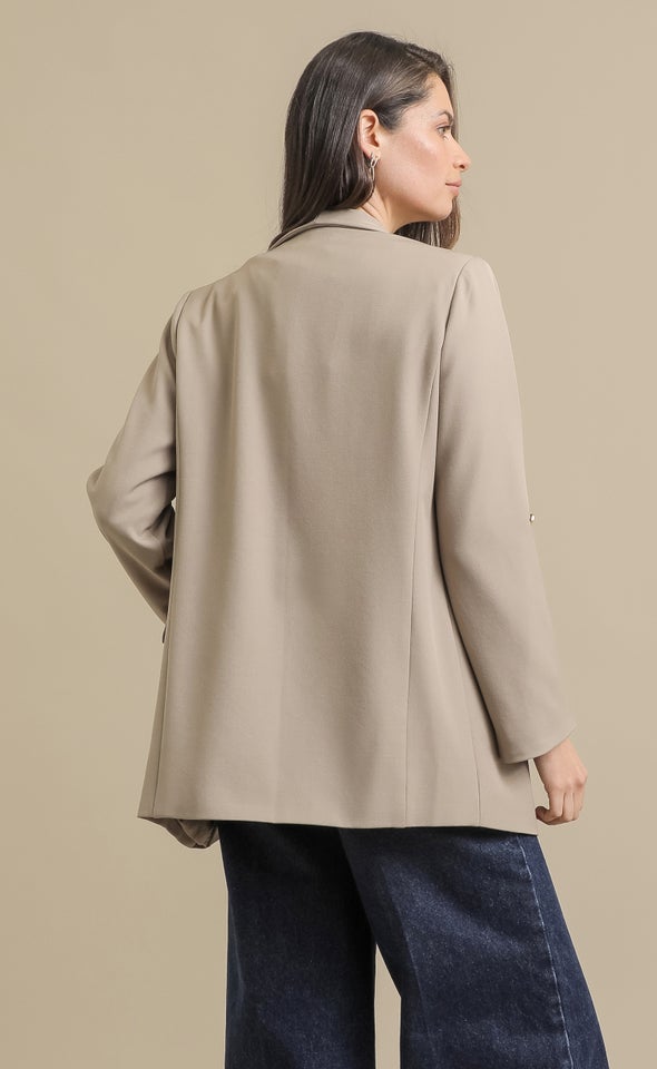Button Sleeve Longline Blazer Taupe
