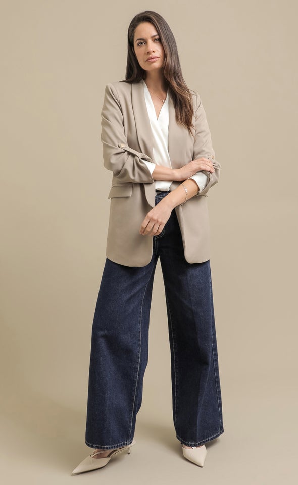 Button Sleeve Longline Blazer Taupe