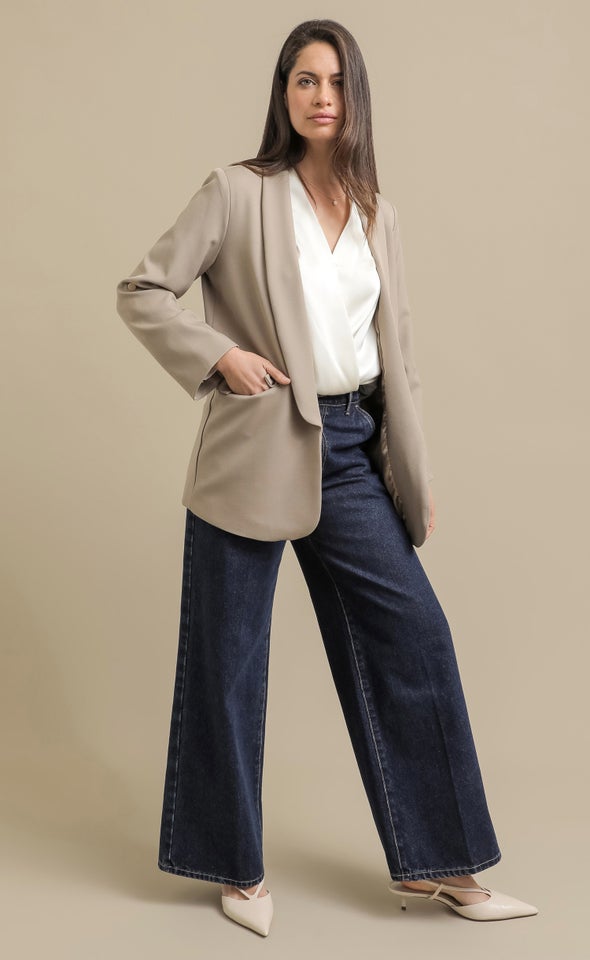 Button Sleeve Longline Blazer Taupe