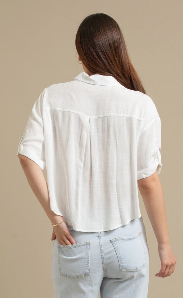 Button Sleeve V Neck Shirt Natural