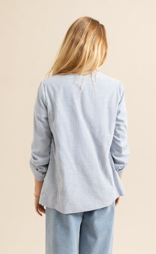 Button Tab Striped Blazer Navy/white