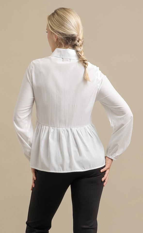Button Up Peplum Shirt White