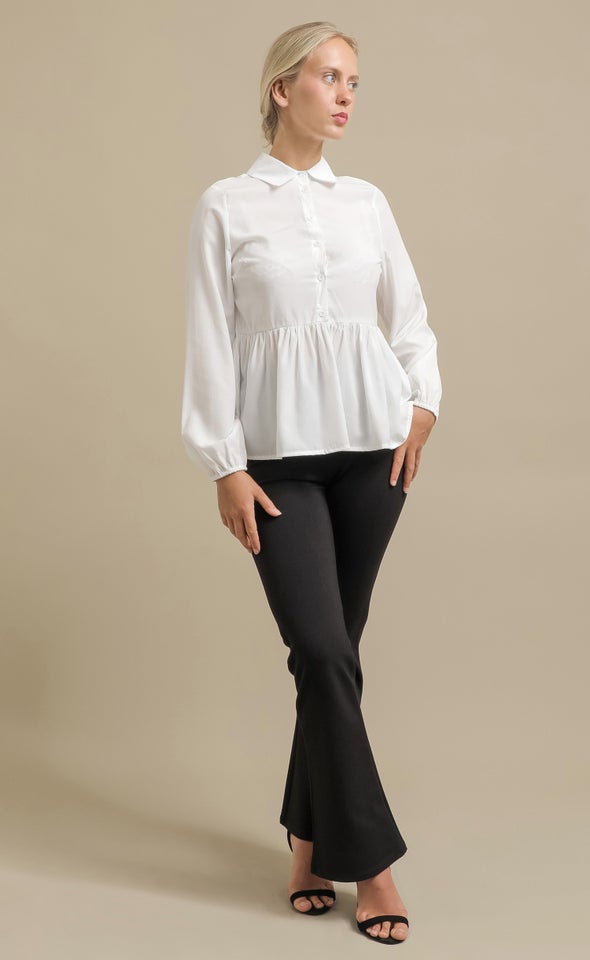 Button Up Peplum Shirt White