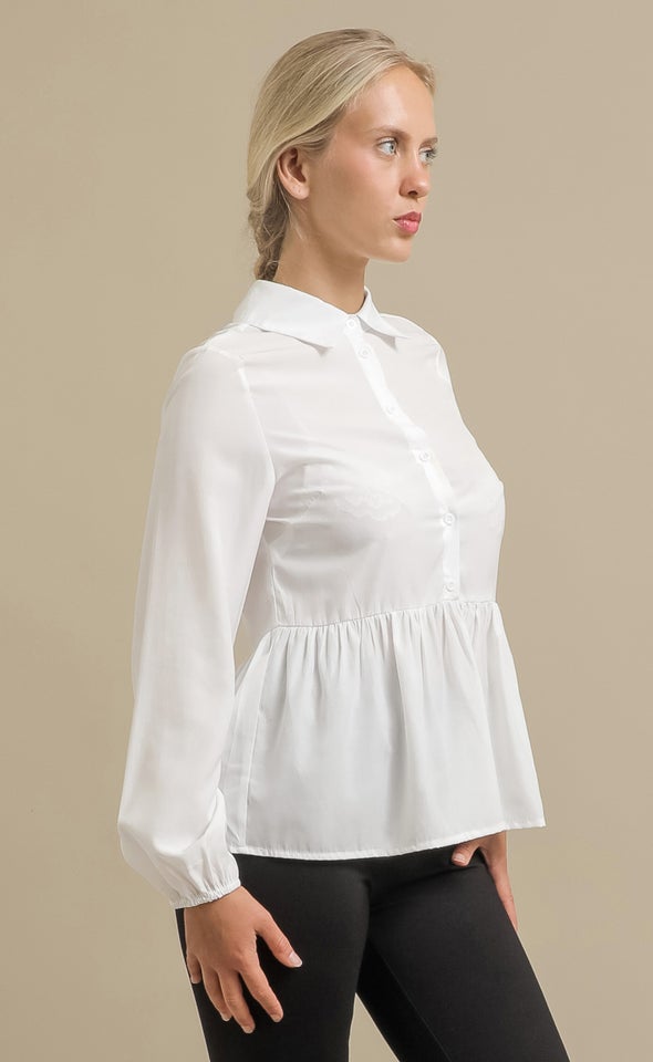Button Up Peplum Shirt White