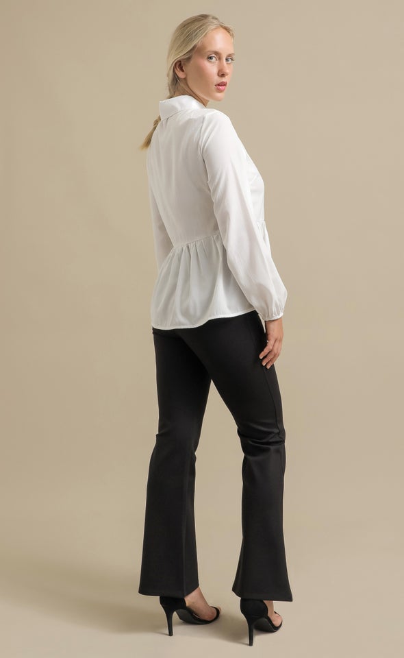 Button Up Peplum Shirt White