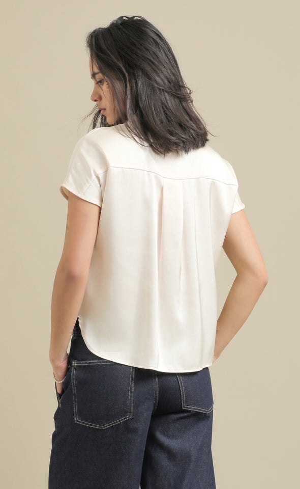 Cap Sleeve Satin Shirt Champagne