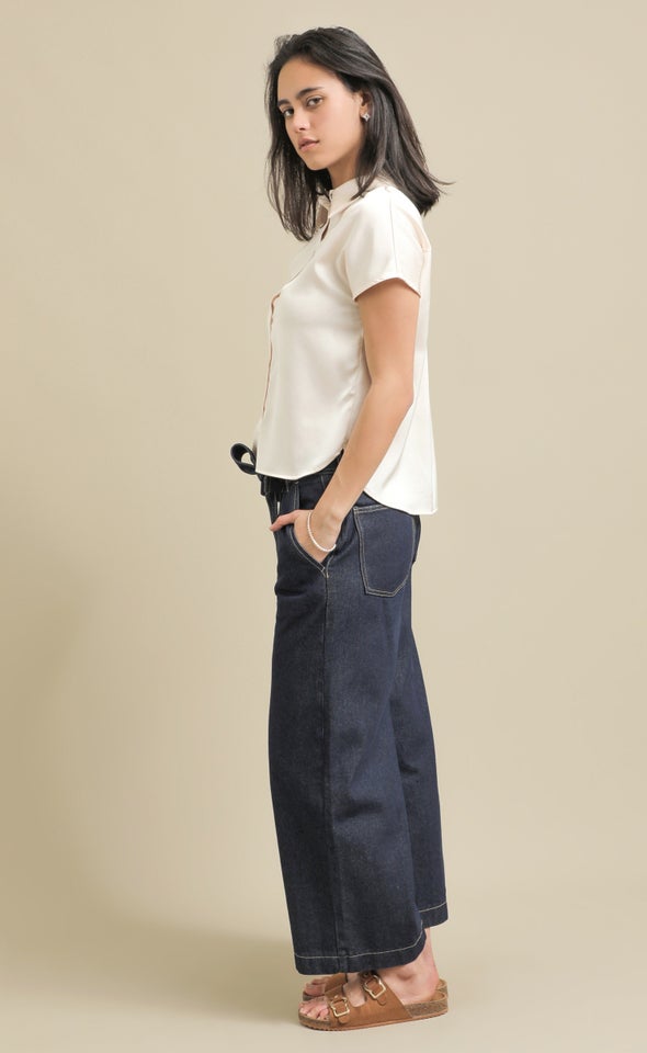 Cap Sleeve Satin Shirt Champagne