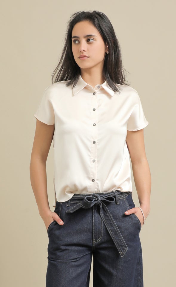 Cap Sleeve Satin Shirt Champagne
