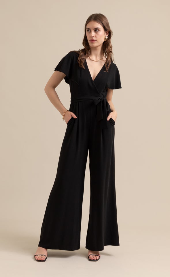 Cape Sleeve Jumpsuit Black