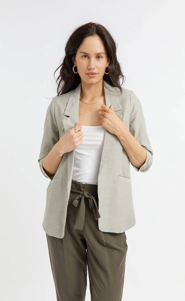 Casual Striped Blazer Blk/white