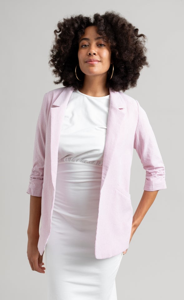 Casual Striped Blazer Pink/white