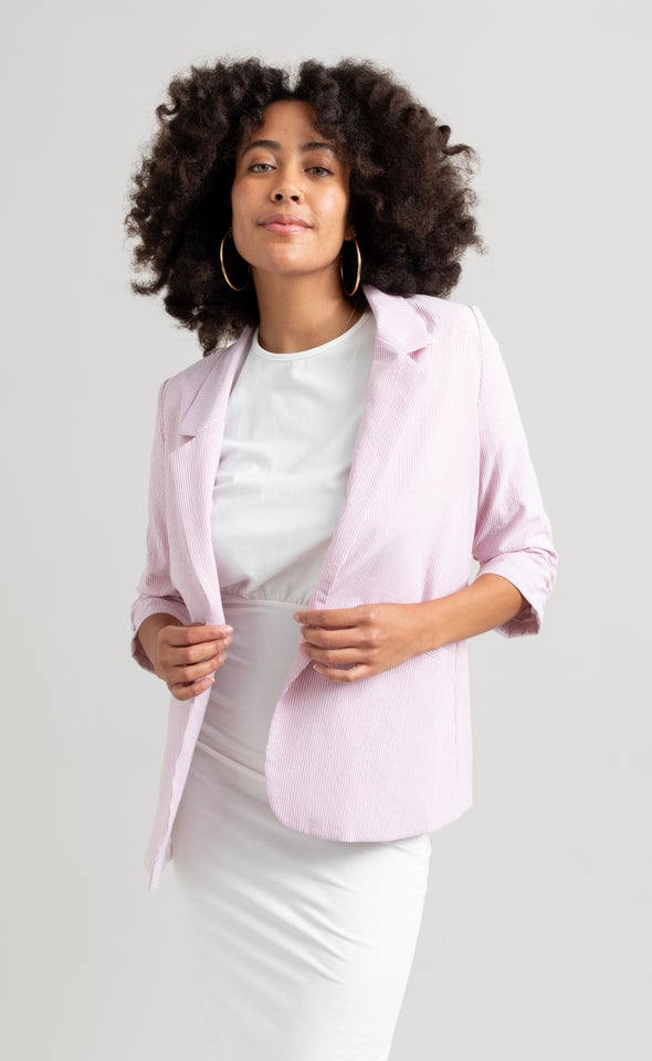 Casual Striped Blazer Pink/white