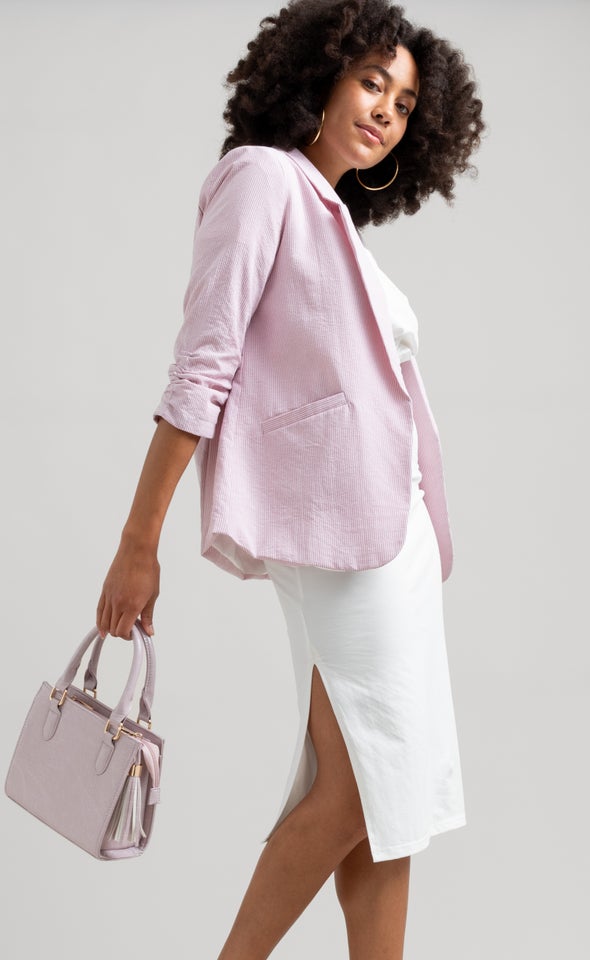 Casual Striped Blazer Pink/white