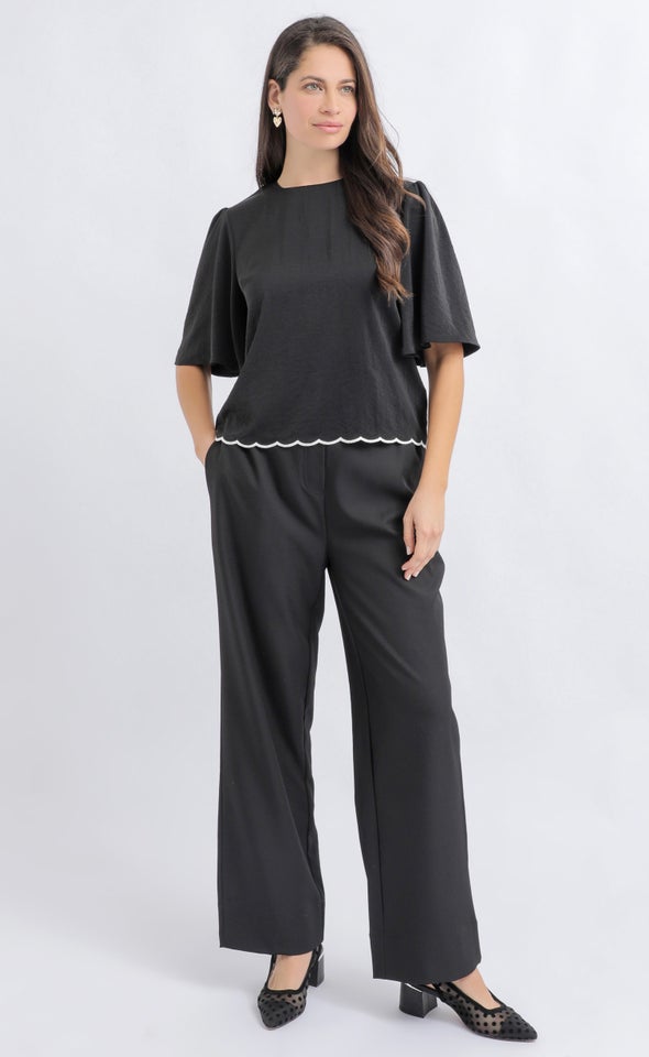 CDC Contrast Scallop Hem Top Black/black