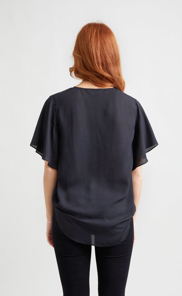 CDC Cross Front Flutter Top Black
