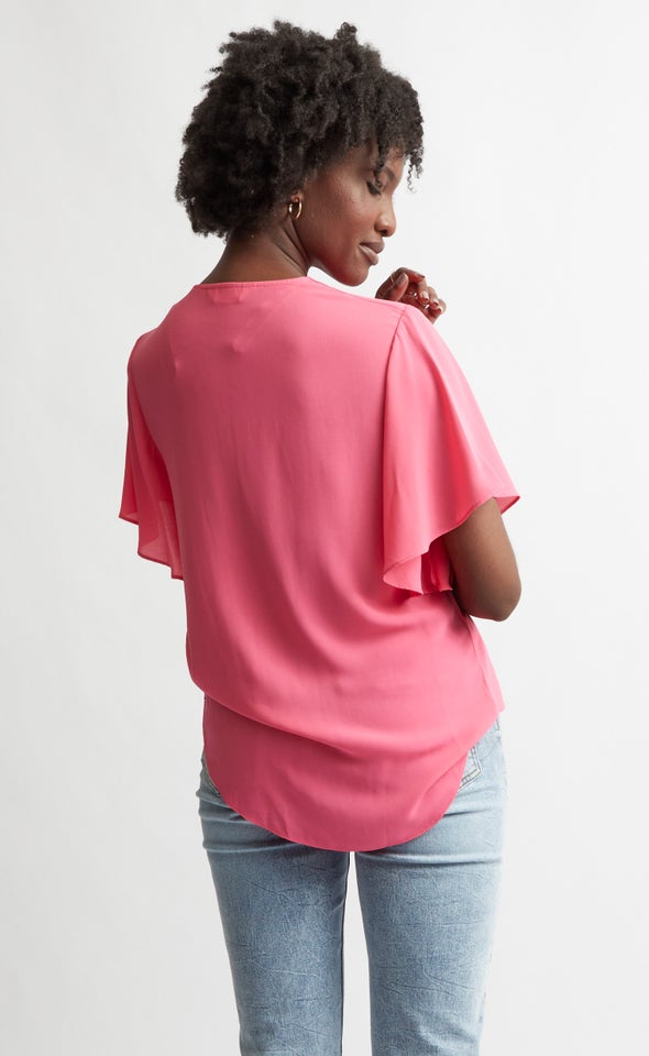 CDC Cross Front Flutter Top Pink
