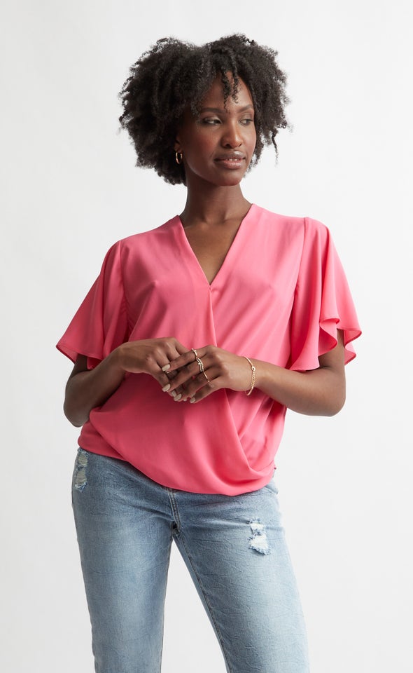 CDC Cross Front Flutter Top Pink