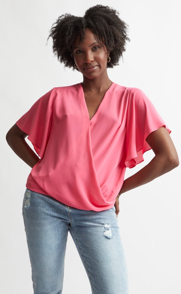 CDC Cross Front Flutter Top Pink