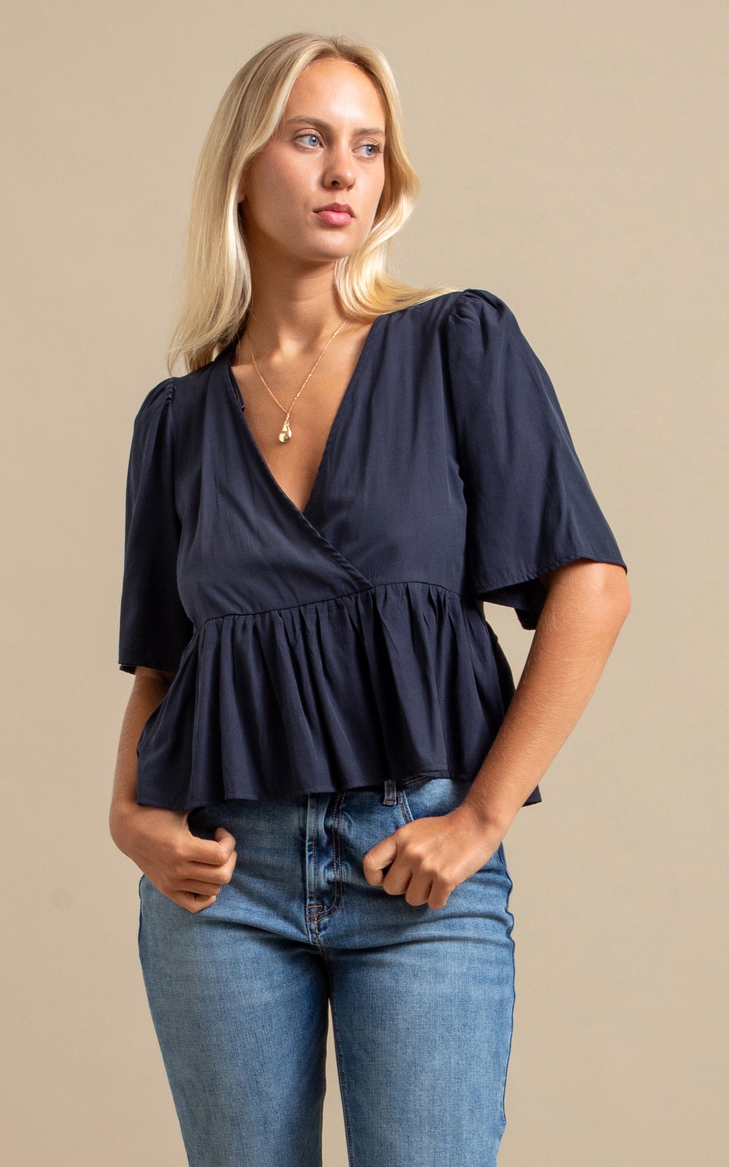 Shop our CDC Cross Front Frill Top in Black | Pagani