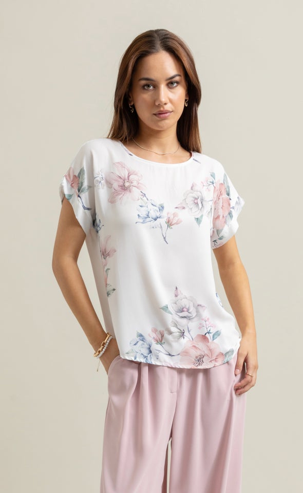 CDC Cuff Detail Tee Cream/floral