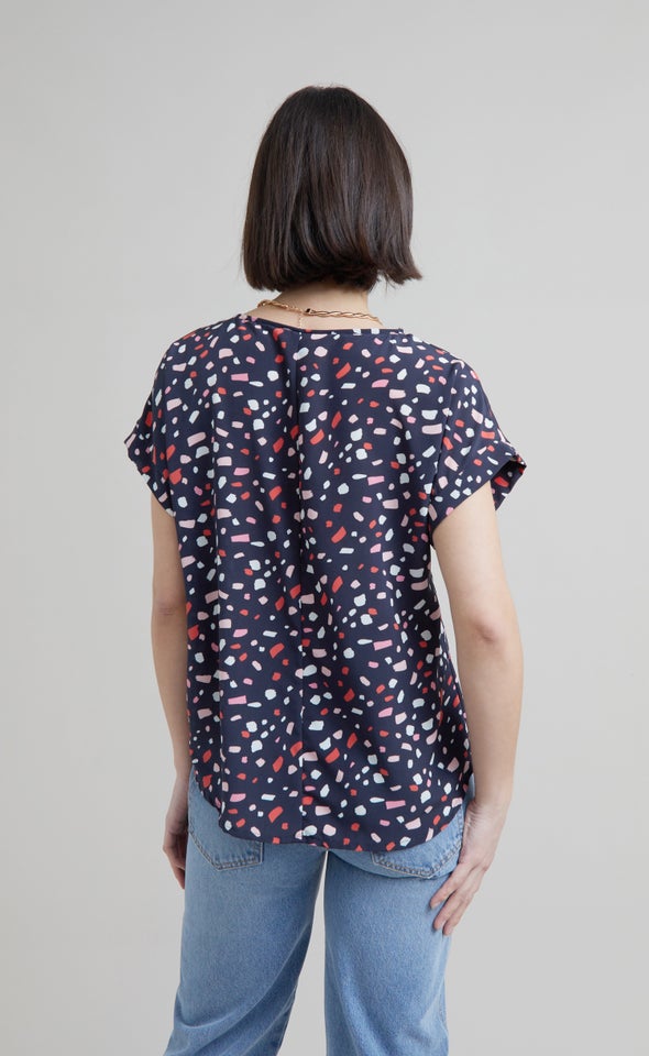 CDC Cuff Detail Tee Navy/abstract