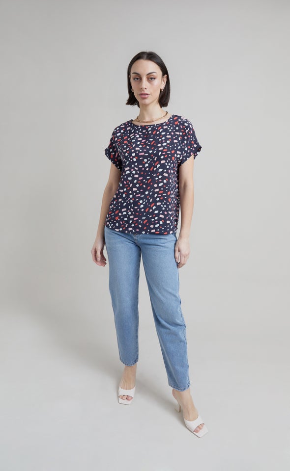 CDC Cuff Detail Tee Navy/abstract