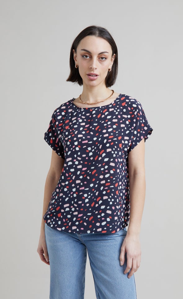 CDC Cuff Detail Tee Navy/abstract