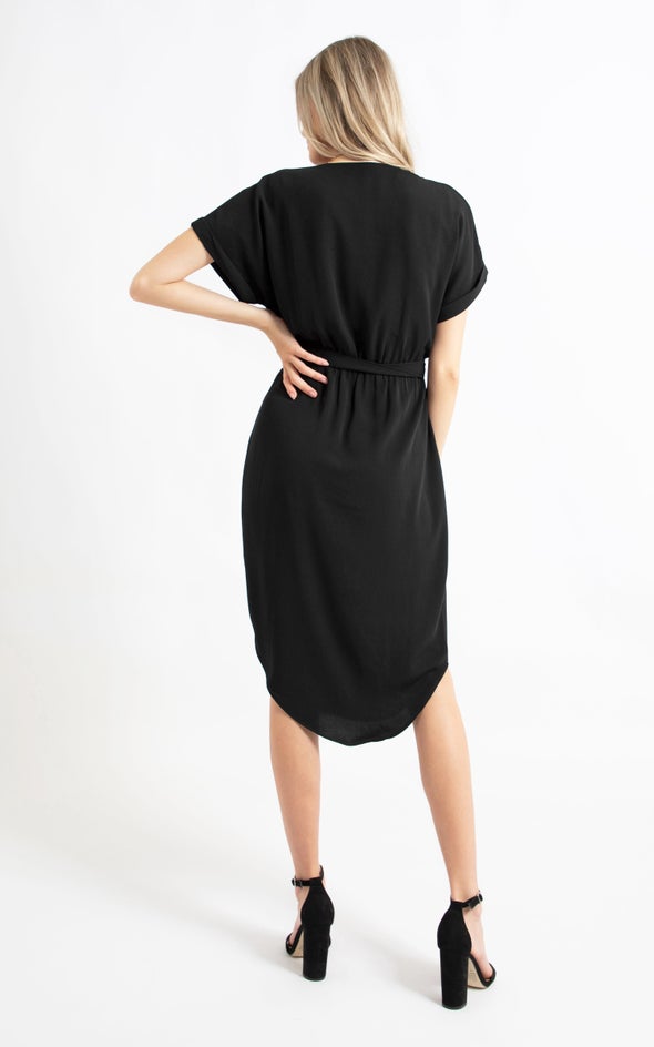 CDC Cuff Detail Wrap Midi Dress Black