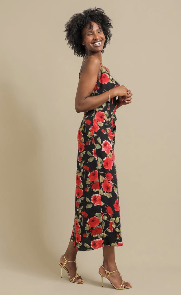CDC Floral Bias Pleat Detail Maxi Black/floral