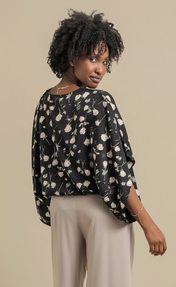 CDC Floral Kaftan Top Black/floral
