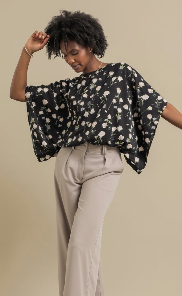CDC Floral Kaftan Top Black/floral