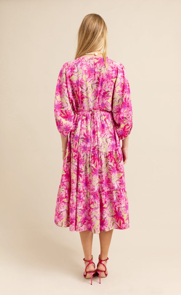 CDC Floral Panelled Midi Dress Lime/pink
