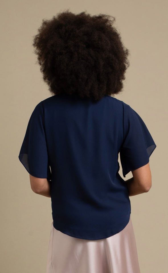 CDC Fluted Sleeve Top Navy