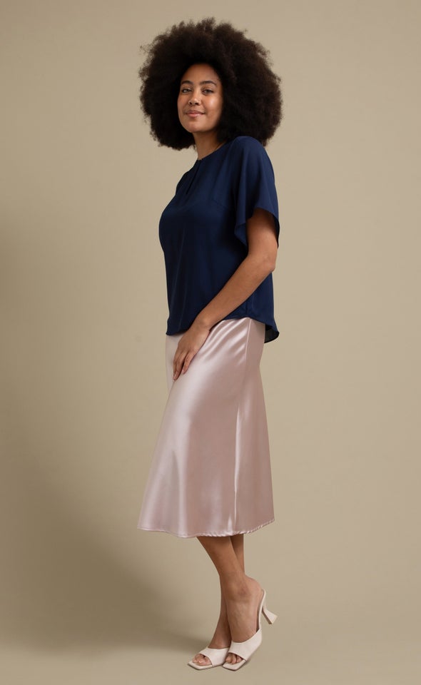 CDC Fluted Sleeve Top Navy